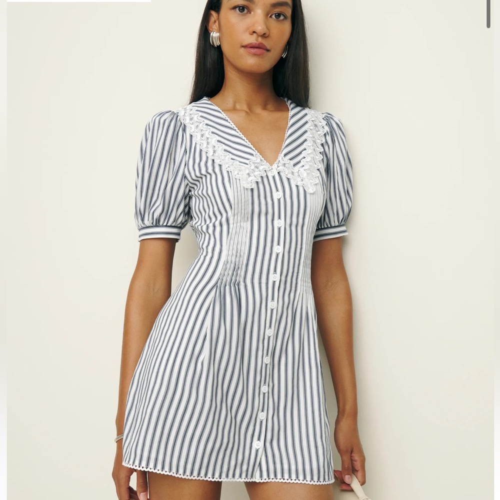Nonie Dress Reformation 
Blue and White Striped Mini Dress